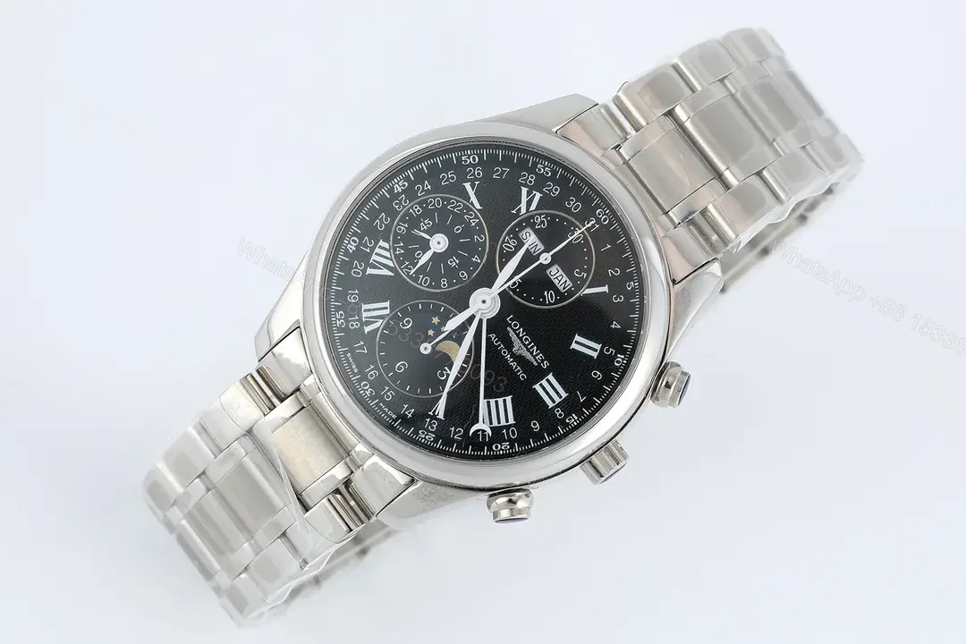 View 4 of Longines Master Collection Moonphase 8 Needle V4 Edition Silver Stainless Steel with Black Dial