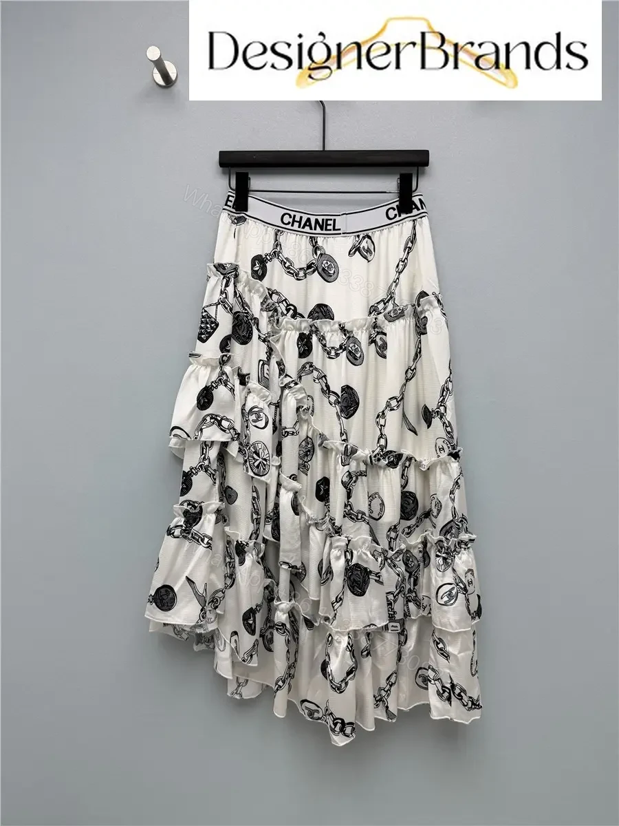 View 9 of Chanel White Maxi Dress with Black Chain Print