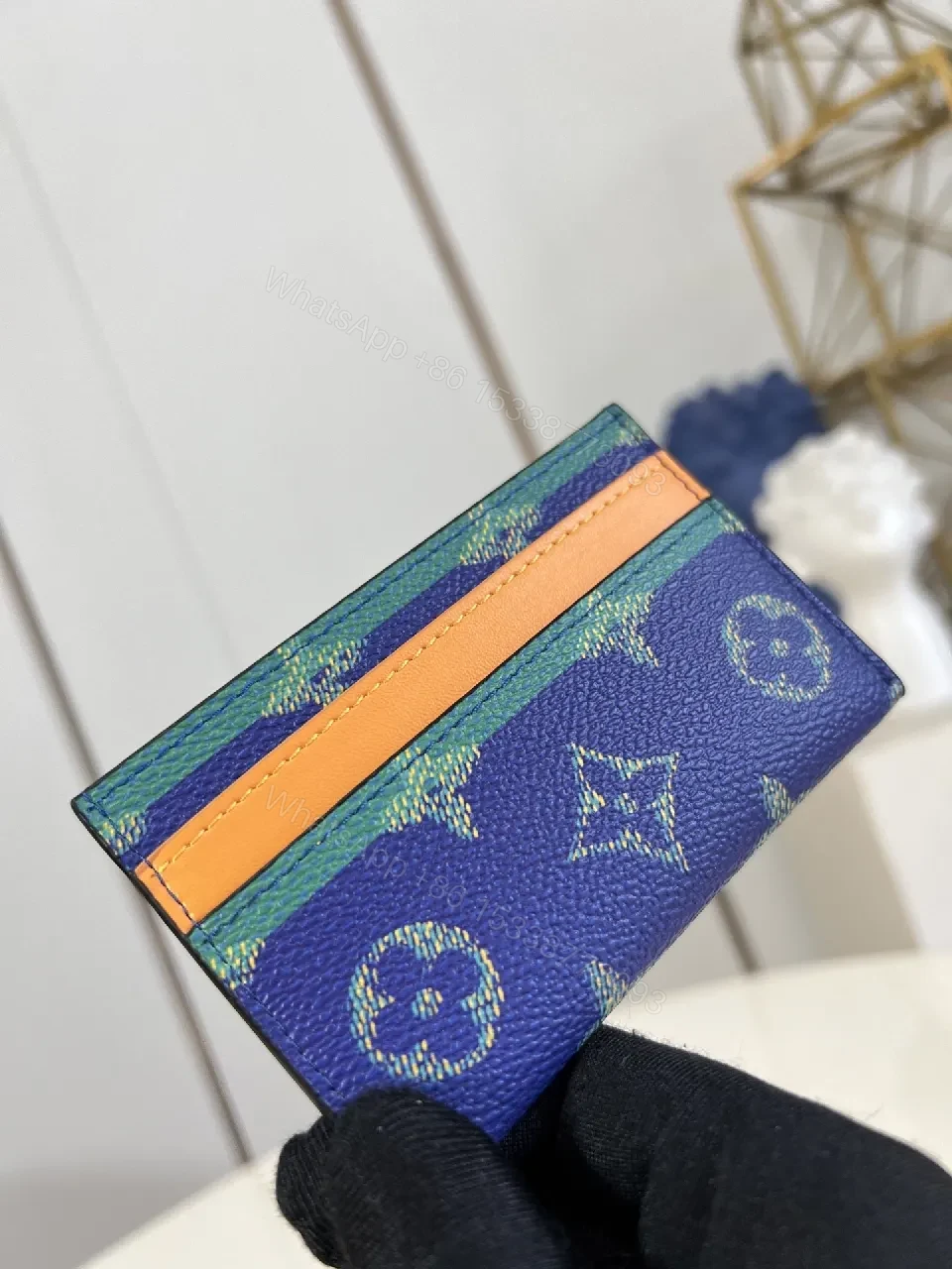 View 6 of Teal-Orange Monogram-Texture Wallet: Compact Luxe