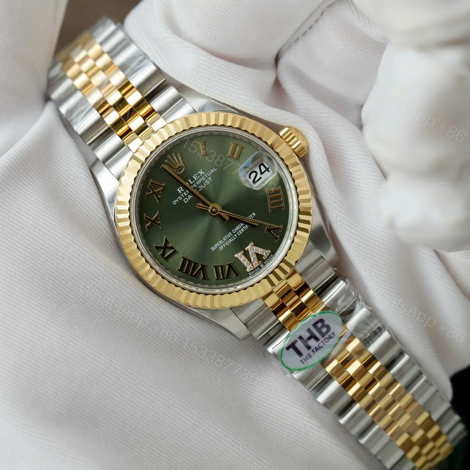 View 3 of Rolex Datejust Olive Green Roman Diamond Dial 126233-0025 36 mm
