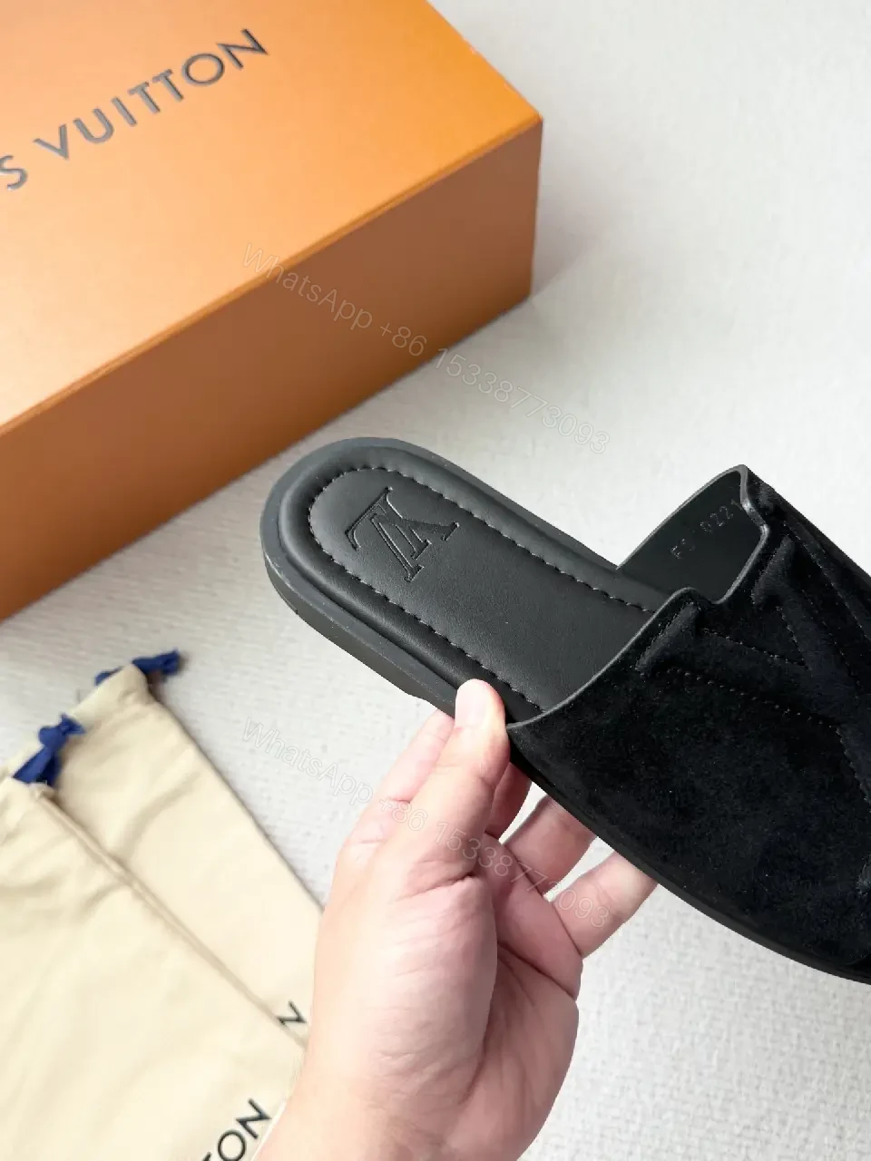 View 2 of Black Suede Slide | Luxe Casual, Contoured Comfort, Signature Detailing