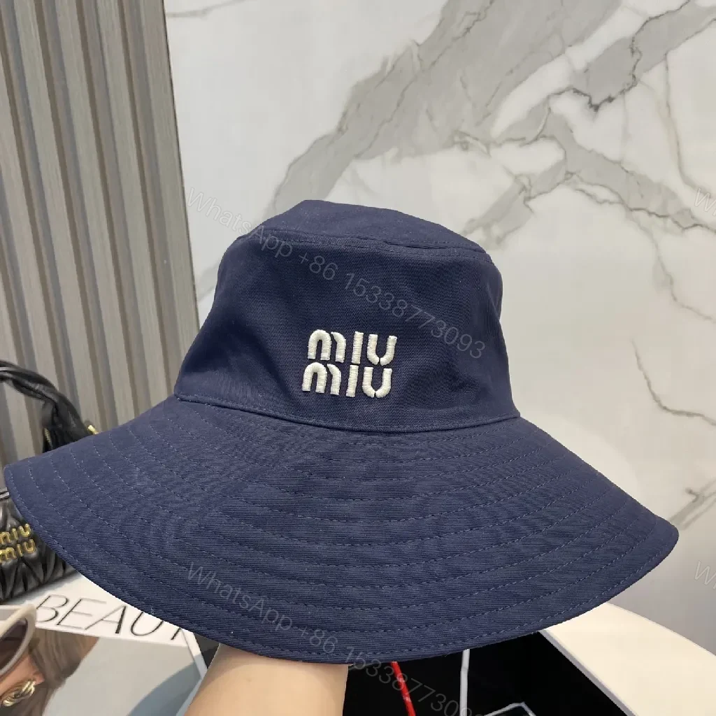 Navy Wide-Brim Bucket Hat with Embroidered Logo — view 1