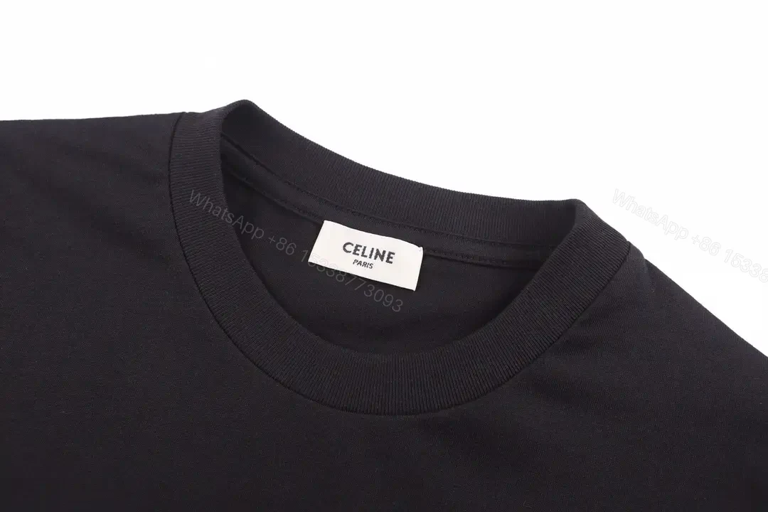 View 10 of Black Cotton Tee Crew Neck with White Horse Carriage Print CELINE PARIS T-shirt
