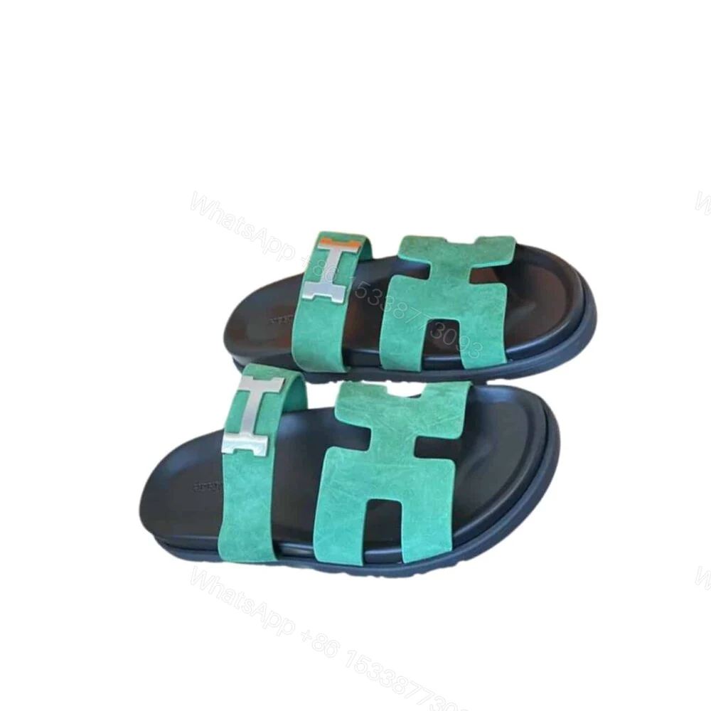 Hermes Chypre Sandal Suede H Logo Silver Hardware Green — view 1