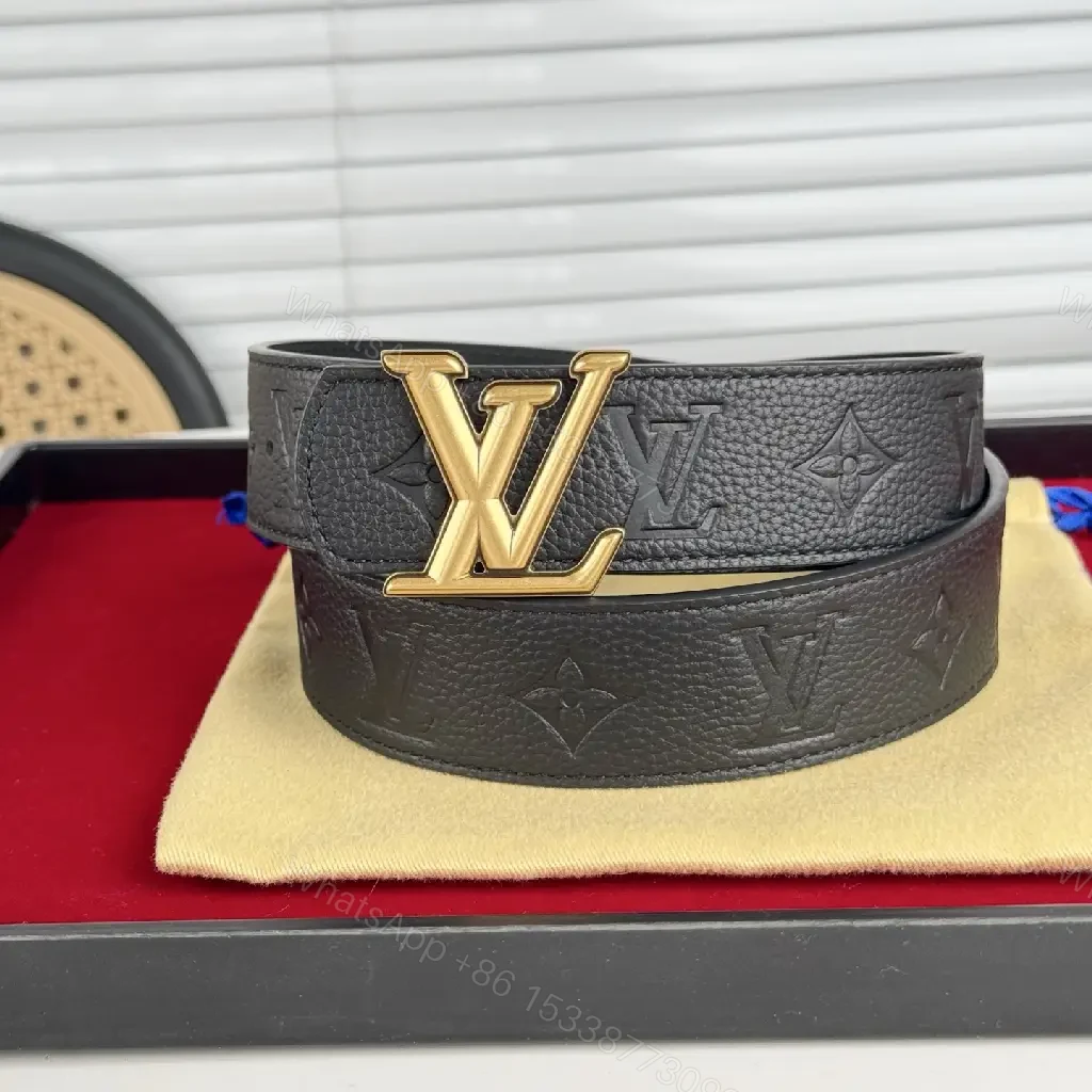 View 4 of Gold-Buckle Monogram Leather Belt, Everyday Luxury