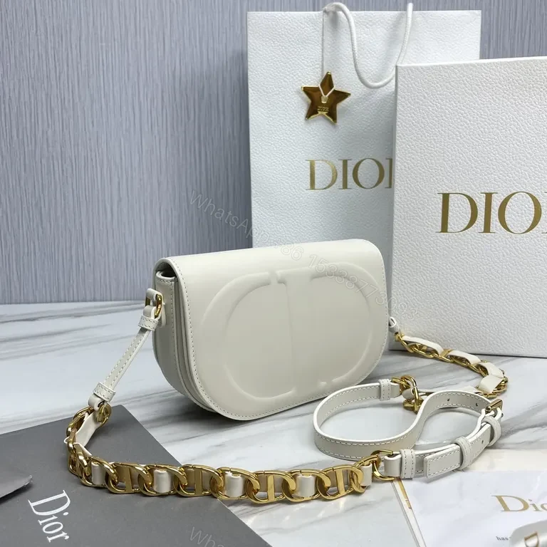 View 3 of Minimalist Dior Soft-Curve Bag: White Leather, Gold Hardware, Luxe Compact Crossbody