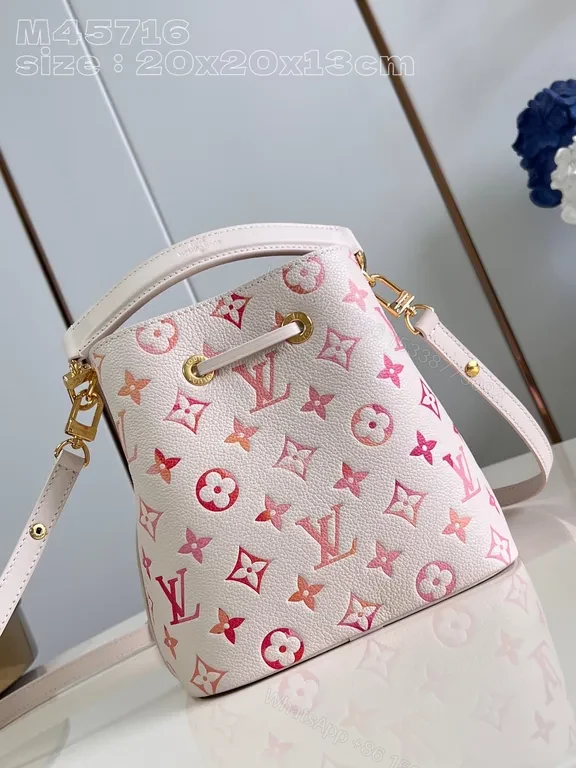 View 3 of Chic Soft Pink Monogram Drawstring Bucket Bag - Luxury Style