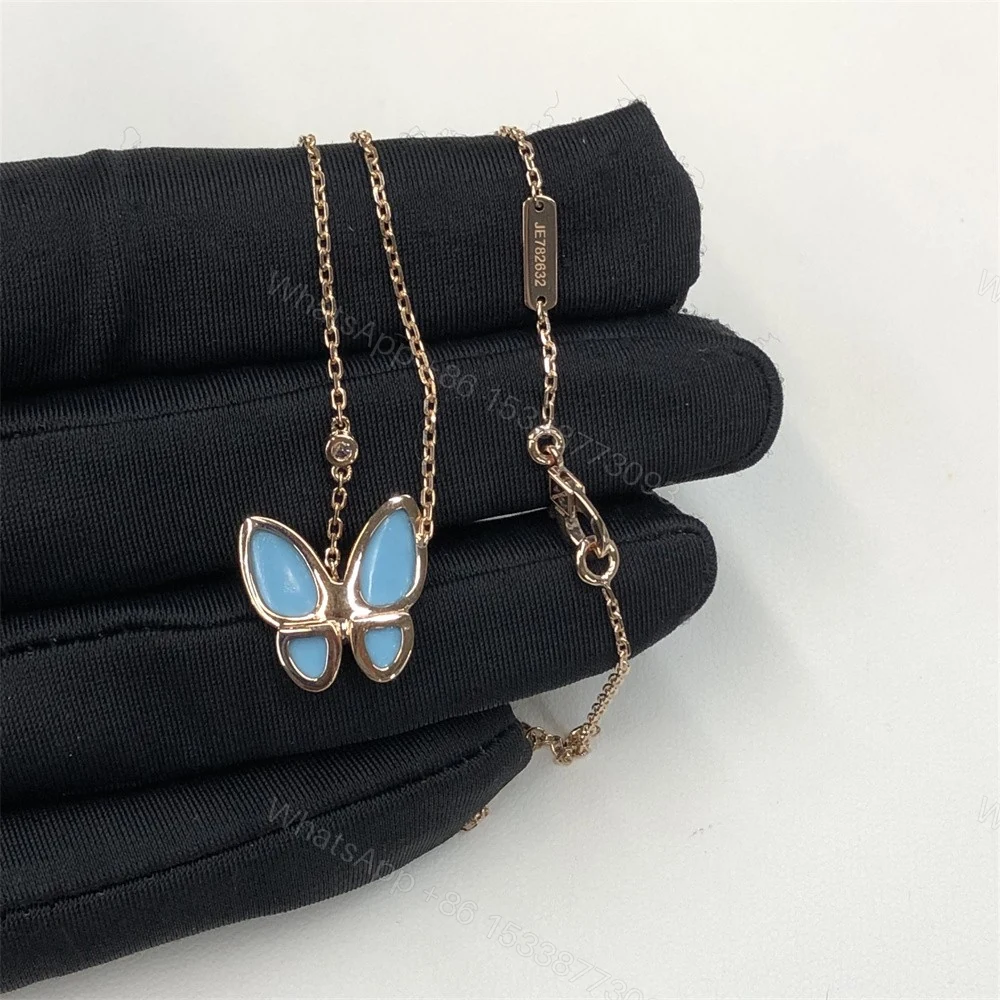 View 2 of Van Cleef & Arpels Turquoise Diamonds Two Butterfly Pendant Necklace VCARP7UP00