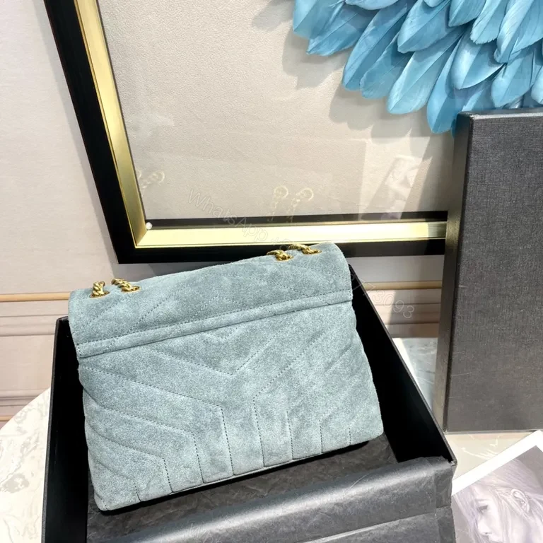 View 7 of Powder-Blue Suede Crossbody with YSL Monogram Gold Hardware