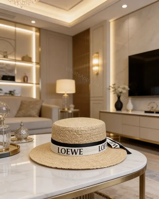 Light Beige Straw Boater Hat with Ribbon Bow - LOEWE Style — view 1