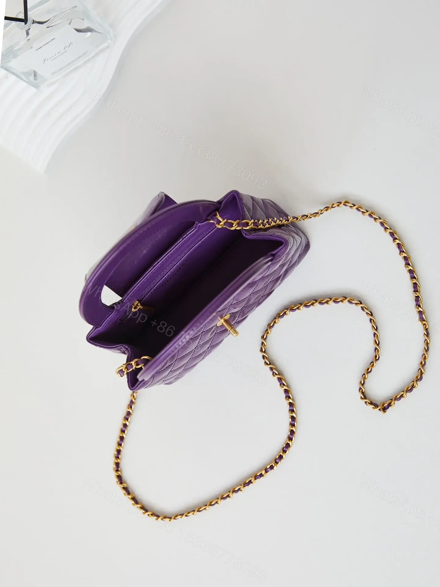 View 8 of CHANEL KELLY MINI 19 BAG IN INDIGO PURPLE CALFSKIN