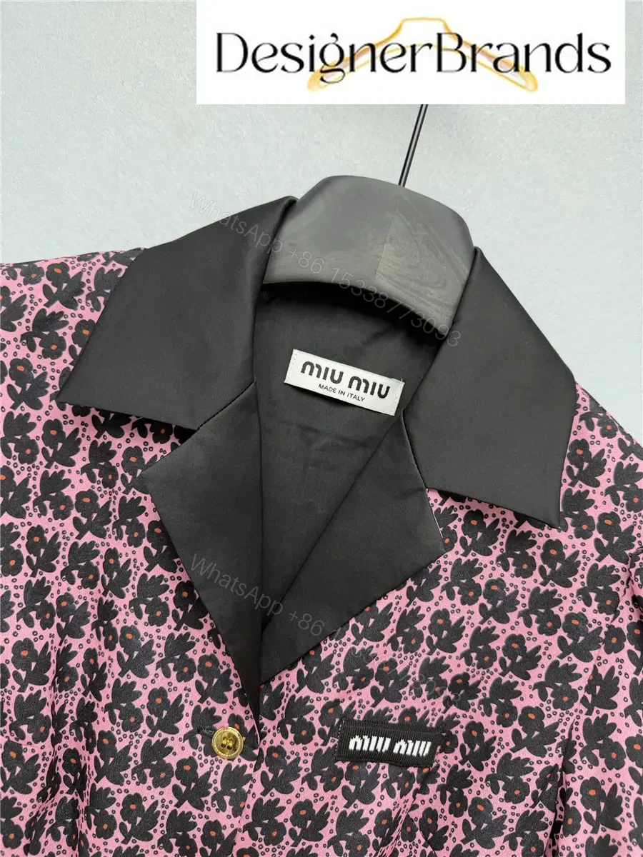 View 2 of Miu Miu Pink and Black Floral-Print Silk Dress