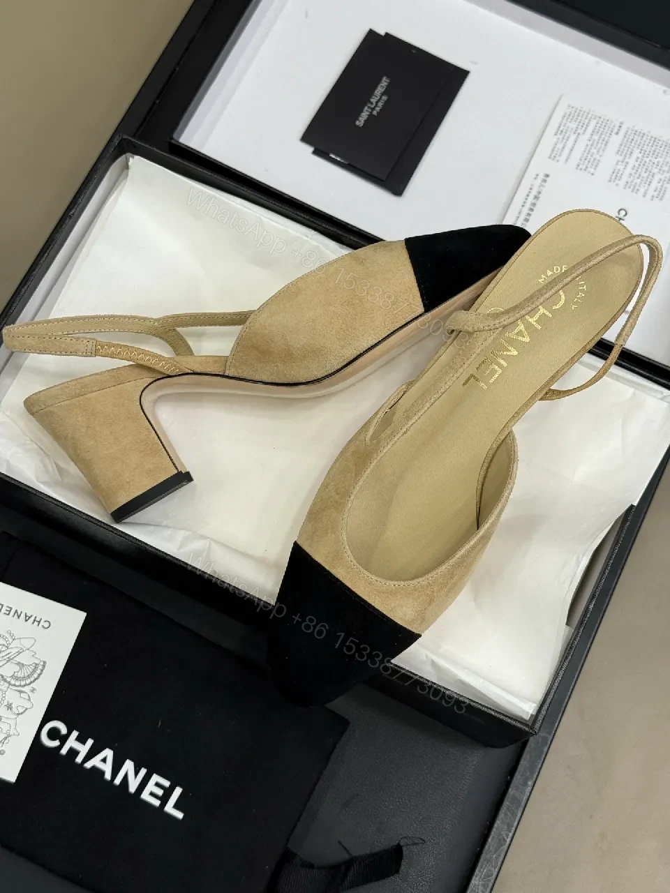 View 4 of Chic Black-Toed Suede Slingbacks: Subtle Texture, Bold Presence