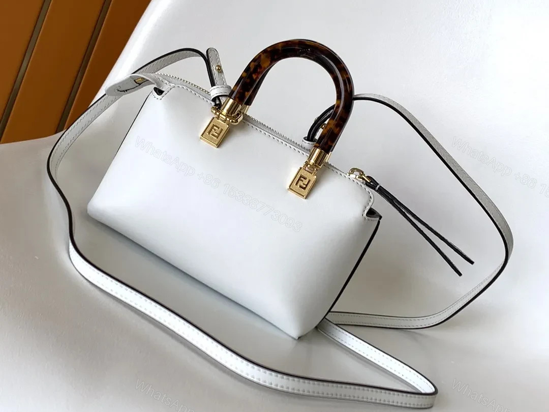 View 5 of White Leather Handbag Crystal-Embellished Logo