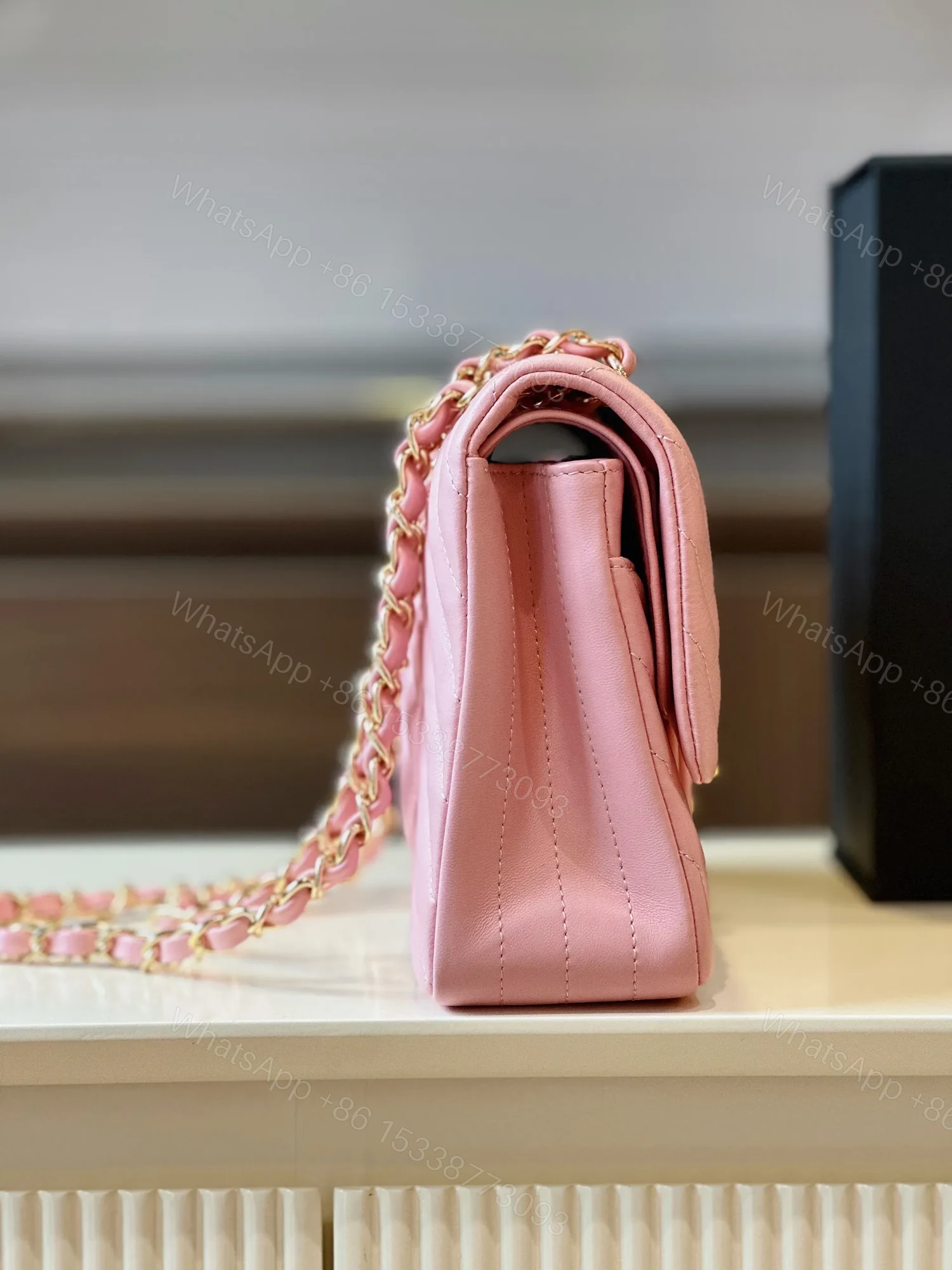 View 7 of Chanel Classic Handbags V-Pattern Pink Lock Gold 23cm