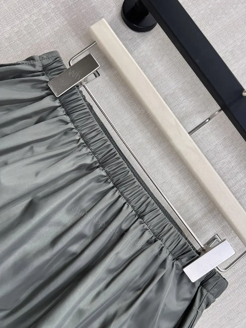 View 7 of Gray Nylon Mini Skirt Drawstring Waist Miu Miu Style Front Patch Pocket Skirt