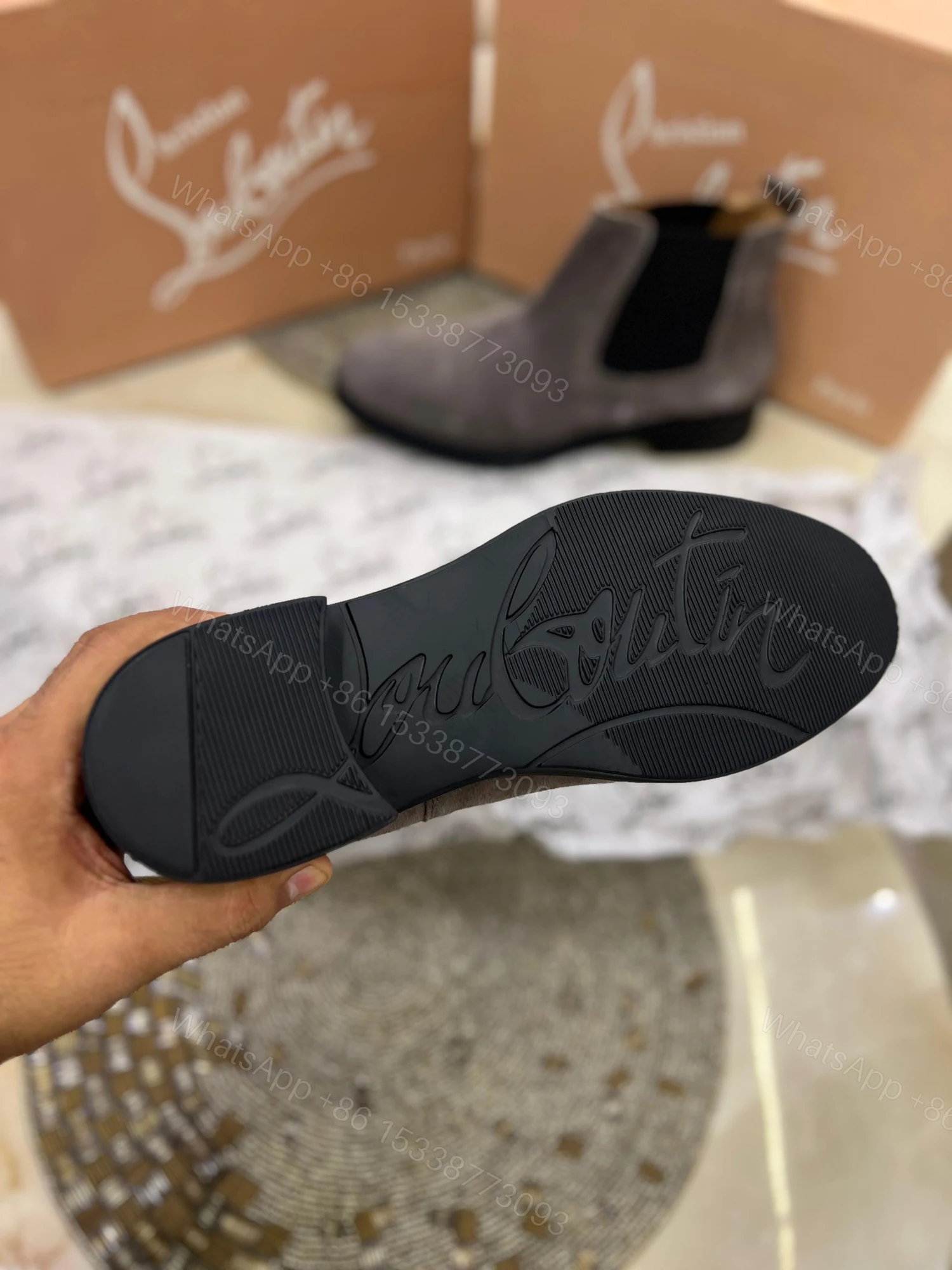 View 8 of First Copy Louboutin Suede Boots for Men