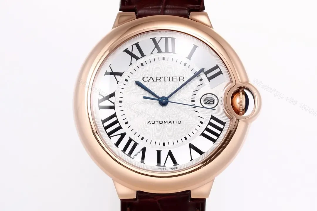 V9 Factory Cartier Ballon Bleu 42mm Rose Gold Automatic Watch with Brown Alligator Strap — view 1