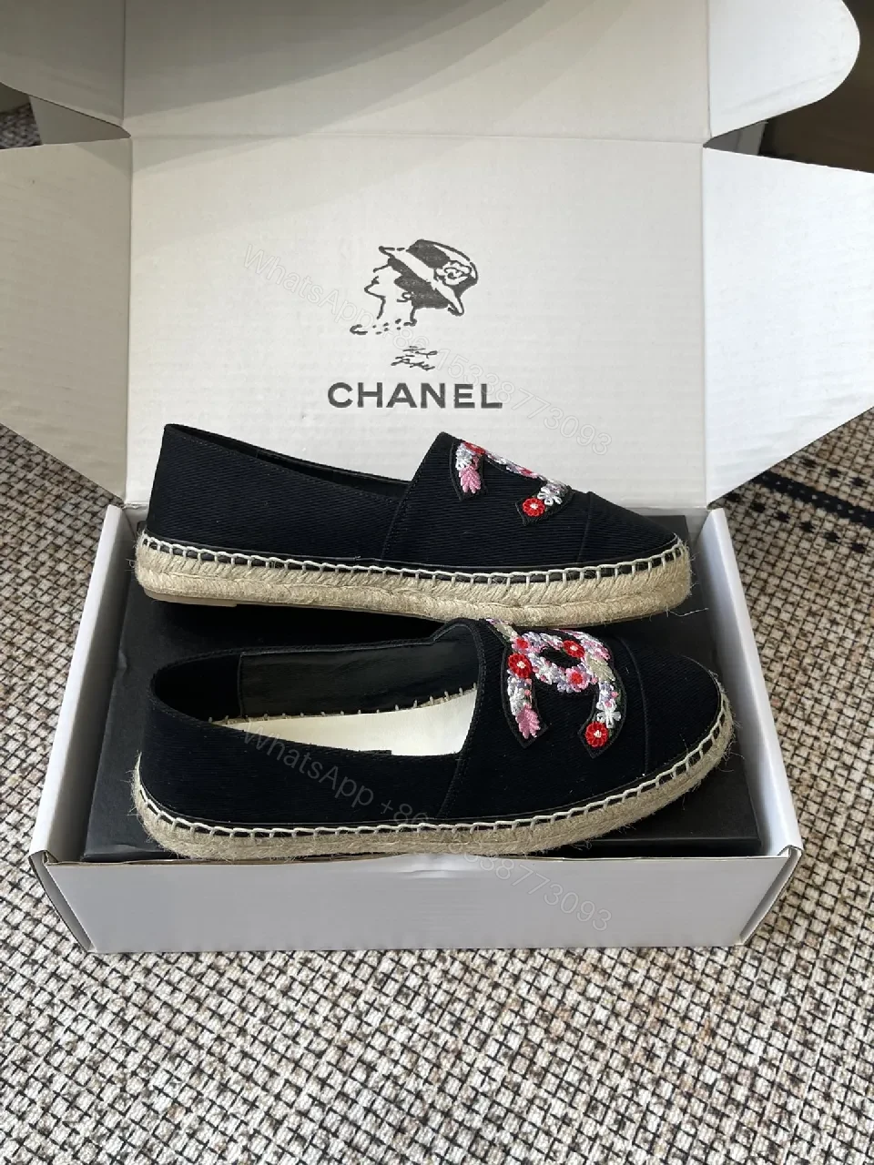 View 2 of Embroidered Espadrille Loafers: Black Canvas, Luxe Comfort