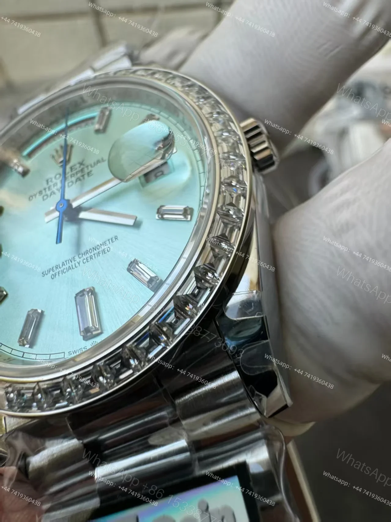 View 9 of Rolex Day-Date 228396TBR 1:1 Replica Ice-Blue Dial 40MM 3255 Movement Presidential Bracelet Super Clone Watch