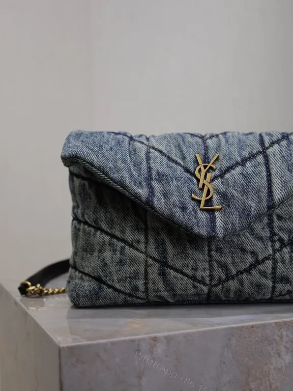 View 2 of Quilted Denim Clutch with YSL Hardware - Luxe Compact Bag
