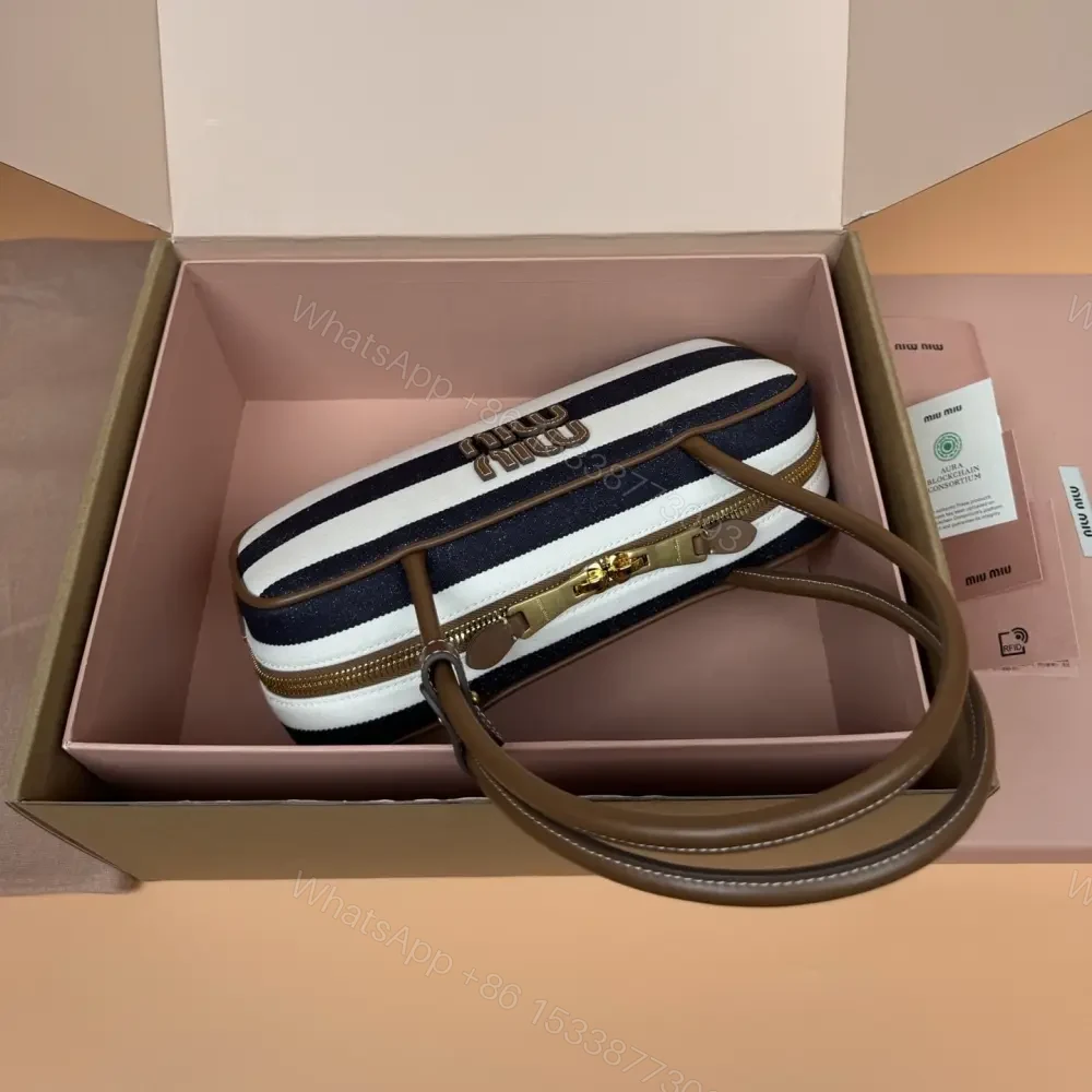View 5 of 高仿miumiu*Beau系列5BB173牛皮帆布手提包藍白色免檢版
