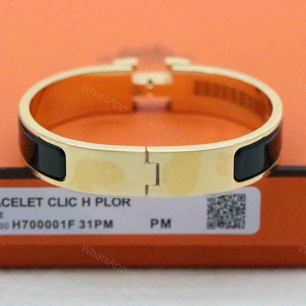 View 2 of 高仿Hermes*ClicH系列H700001F01鍍金琺瑯手鐲黑金色