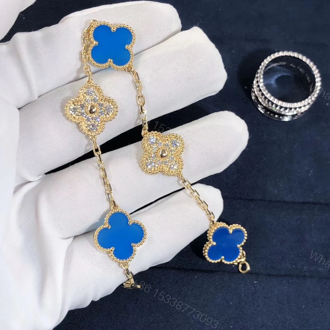 View 5 of VCA Vintage Alhambra Bracelet, Yellow gold, Diamond, Agate
