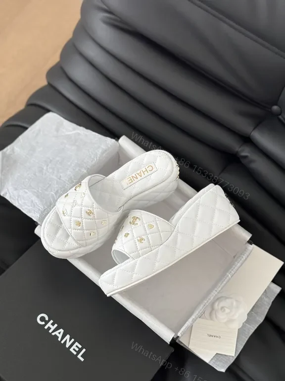 View 2 of Chanel-Inspired Quilted White Slides: All-Day Comfort