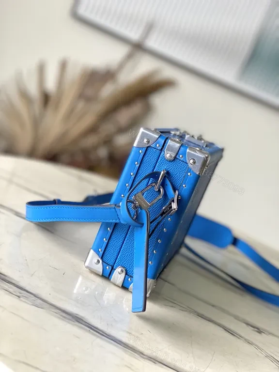 View 4 of Electric Blue LV-Style Box Bag: Structured Luxury Holdall