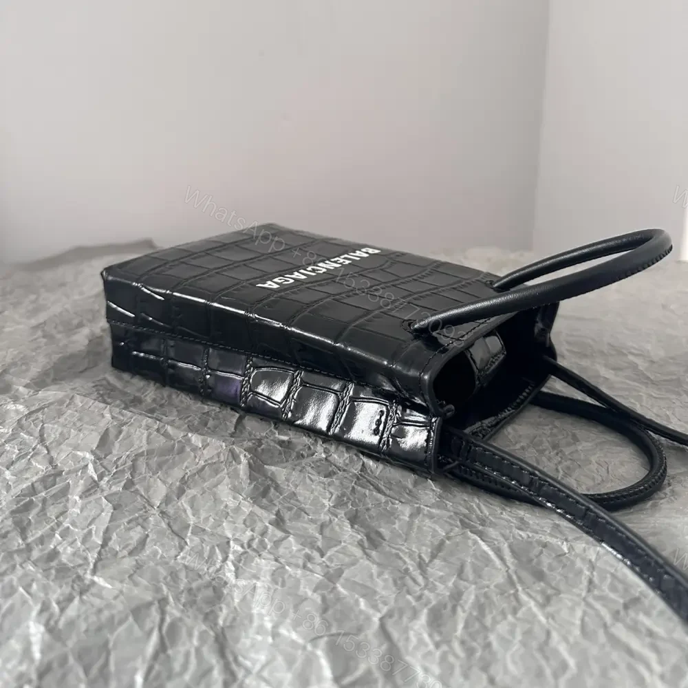 View 5 of 高仿Balenciaga迷你Tote包系列壓印皮黑色