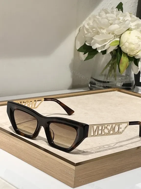 View 4 of Bold Red Frame Sunglasses with Gold Logo Temples, Versace Style