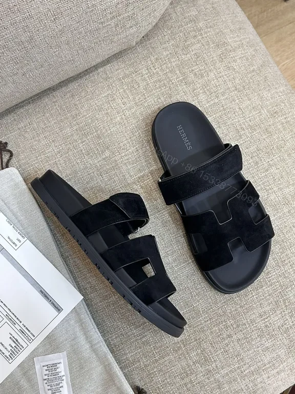 View 8 of Charcoal Suede-Feel Hermes-Style Open-Back Sandals: Subtle Luxury