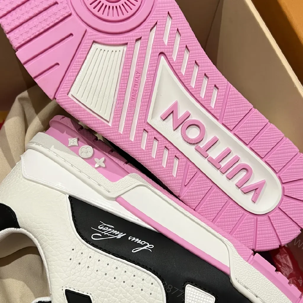 View 4 of Two-Tone Luxe Sneaker: Leather, Pink Accents, Cushioned Sole