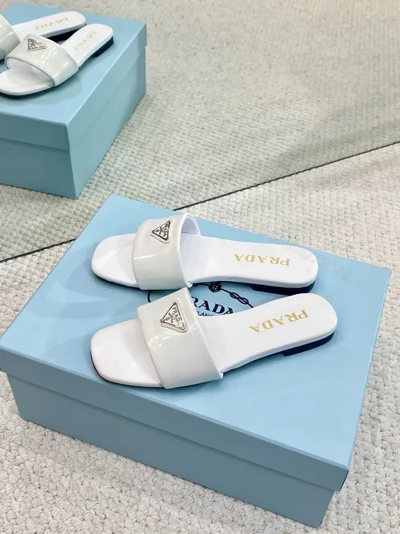 View 4 of Chic White Prada Logo Slide â€” Minimalist Luxury Footwear