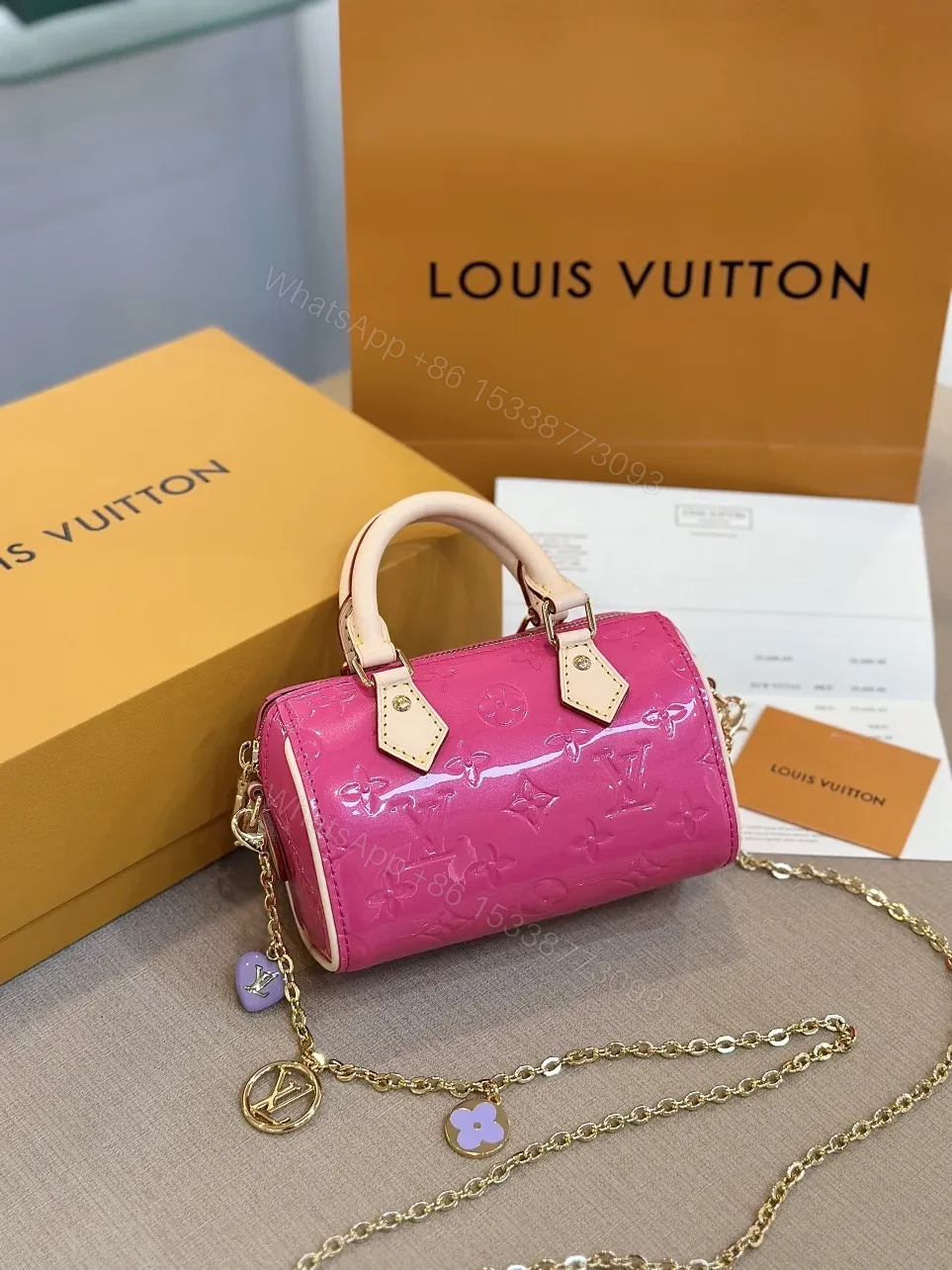 View 7 of Louis Vuitton LV Nano Speedy Pink Shiny Leather Handbags 16x10x7,5cm
