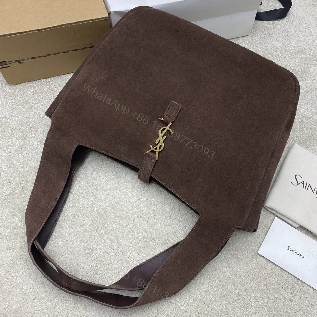 View 4 of Chocolate Suede Tote – Luxe Everyday Carry with Gold Charm