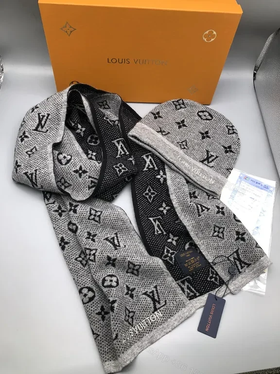 View 2 of Louis Vuitton Monogram Wool-Blend Scarf & Beanie Set, Luxury Warmth