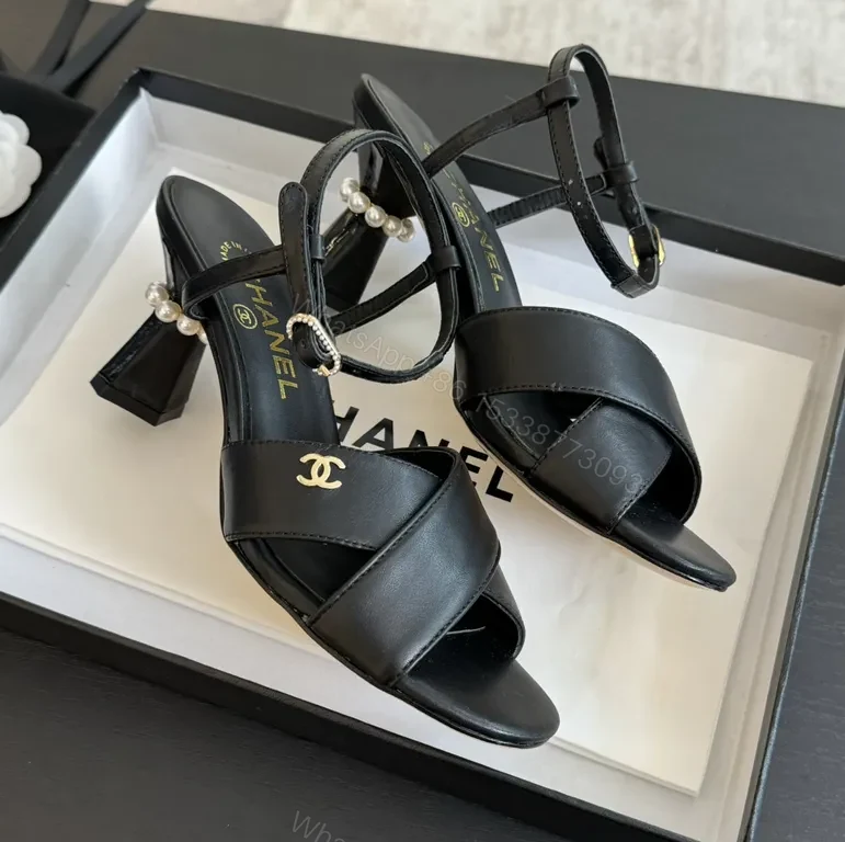 View 7 of Chanel-Inspired Black Leather Sandals: Modern Glam, Everyday Versatility