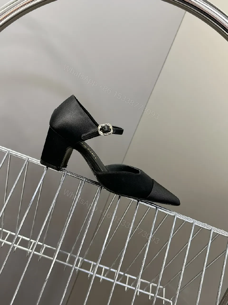 View 9 of Chic Black Pointed-Toe Heels with Ankle Strap