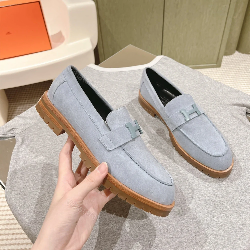 View 3 of 高仿Hermes*H222056Z6U羊京料樂福鞋藍色免檢版