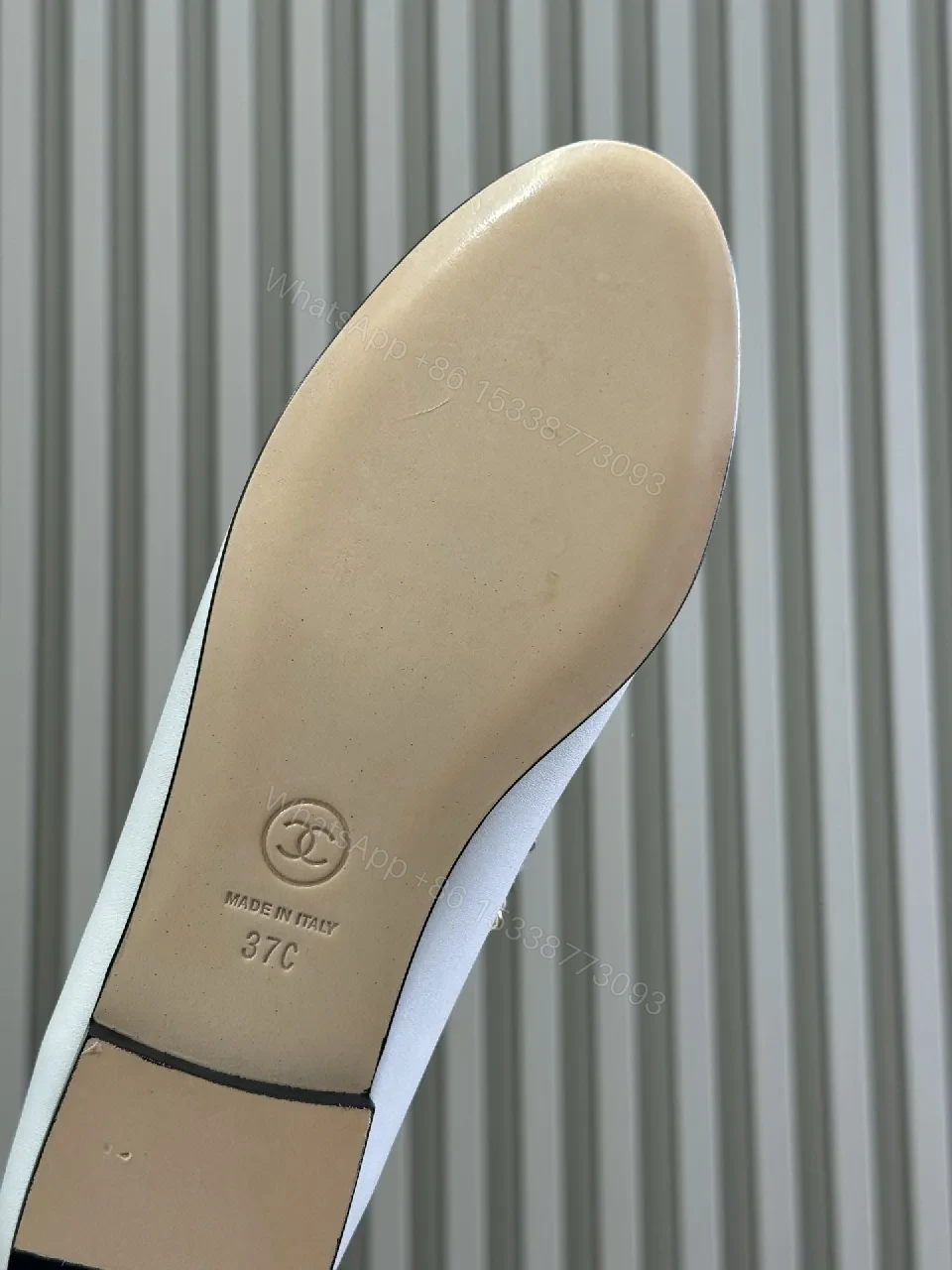 View 3 of Ivory & Black Two-Tone Ballet Flats with Gold Chain Accent
