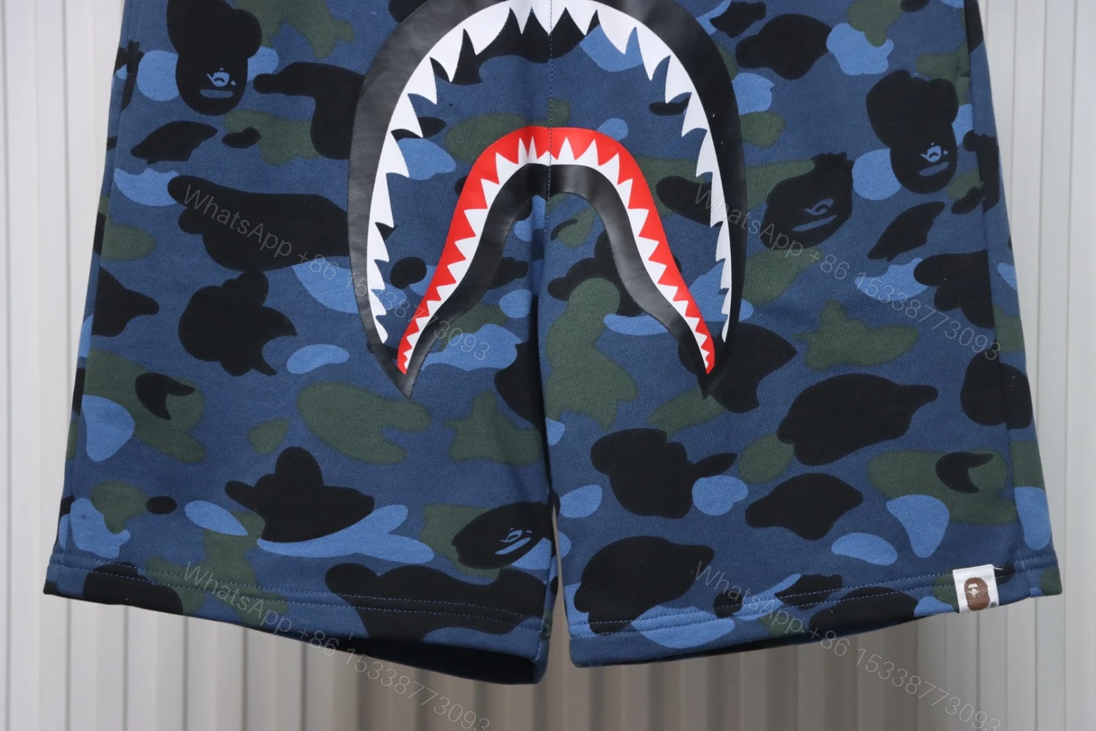 View 4 of Bape Camo Shark Shorts Deep Blue