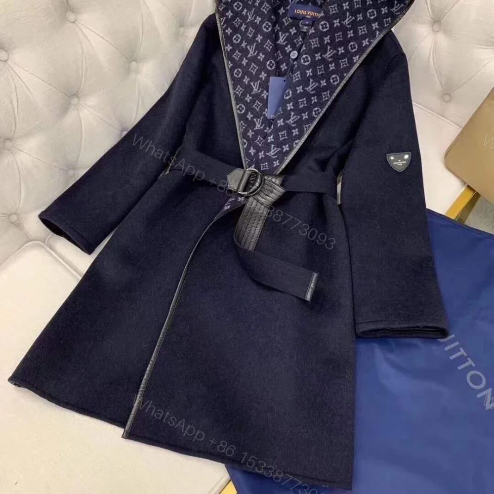 View 4 of Louis Vuitton Hooded Wrap Coat Black 1A4PE6