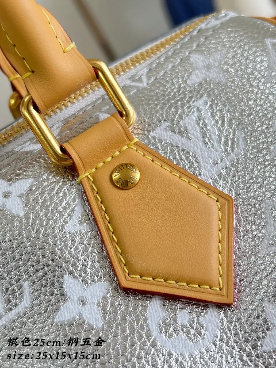 View 6 of Silver Monogram Satchel - Reflective Leather Luxury Bag