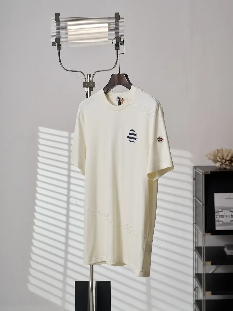 View 9 of Off-White Cream Short-Sleeve Crew Neck T-Shirt with Patch Feature