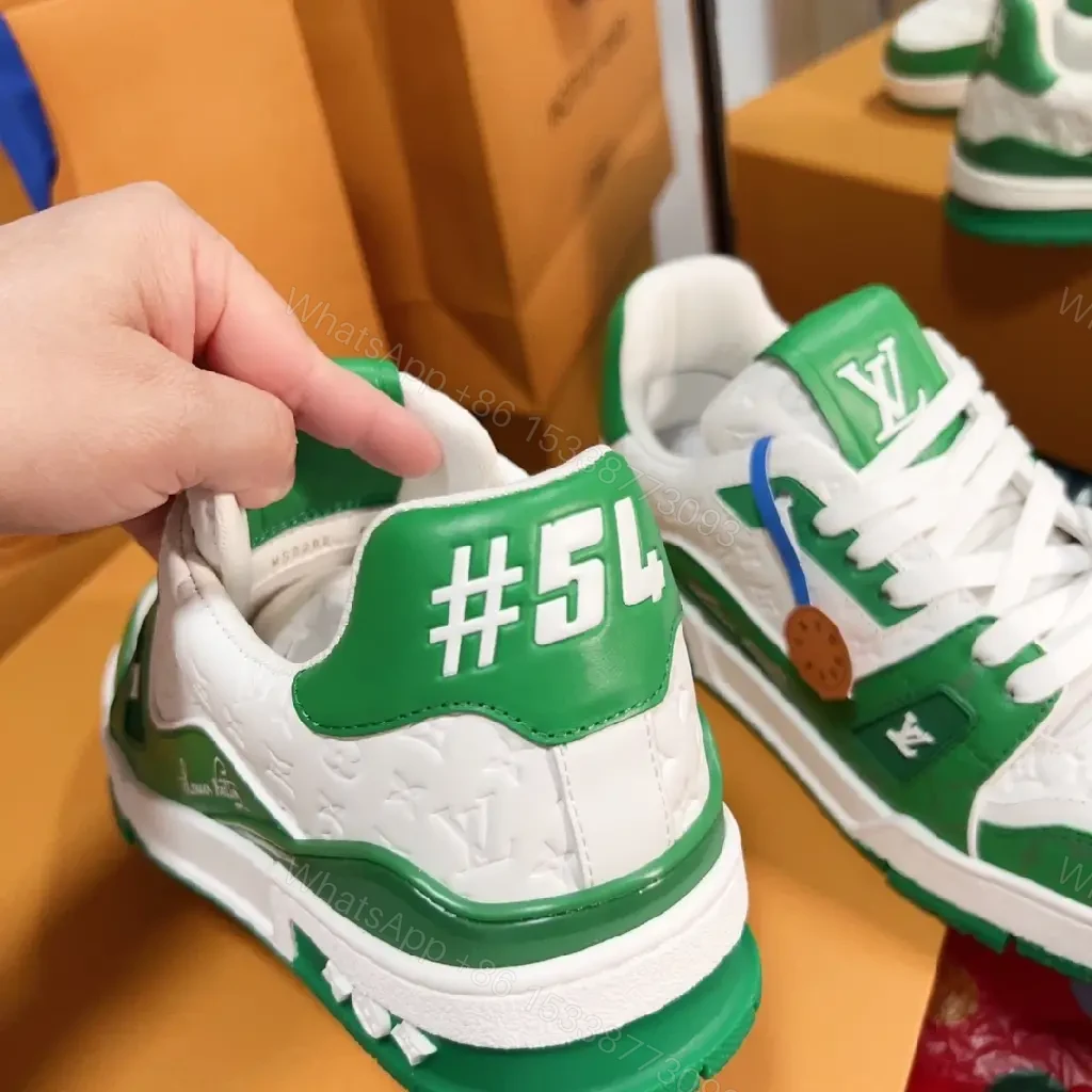 View 3 of White & Green Leather High-Top Sneakers with Bold Designer Stylistic Accents