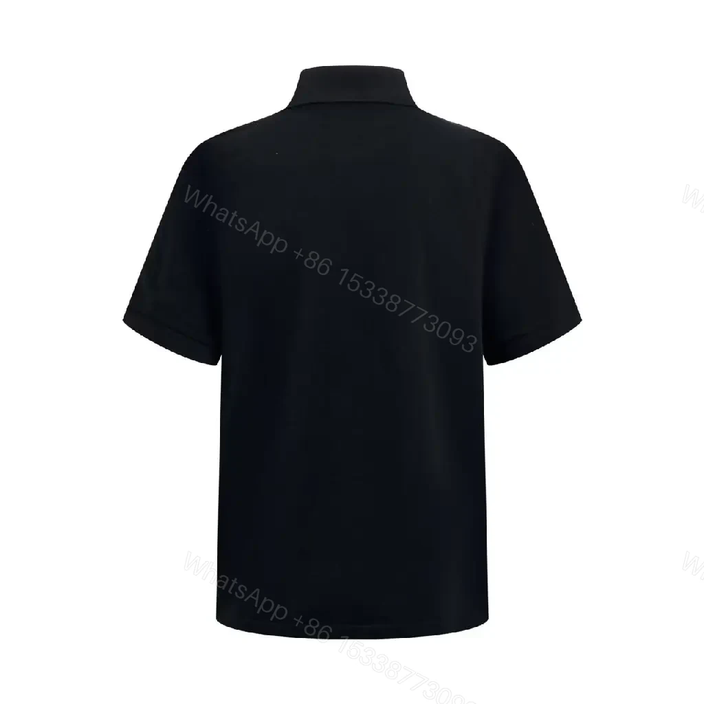 View 7 of Black Knit Polo Shirt with Classic Collar, Matte Finish