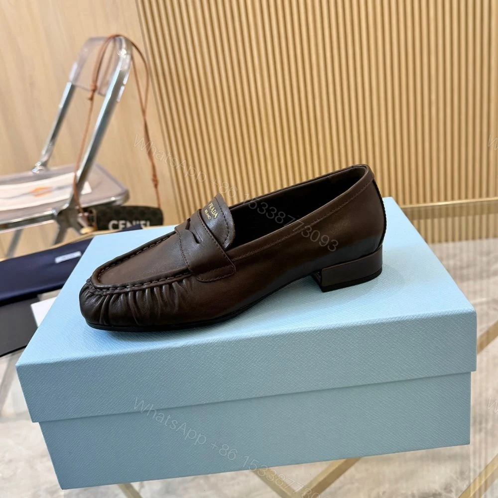View 4 of Prada Leather Loafers Dark Brown