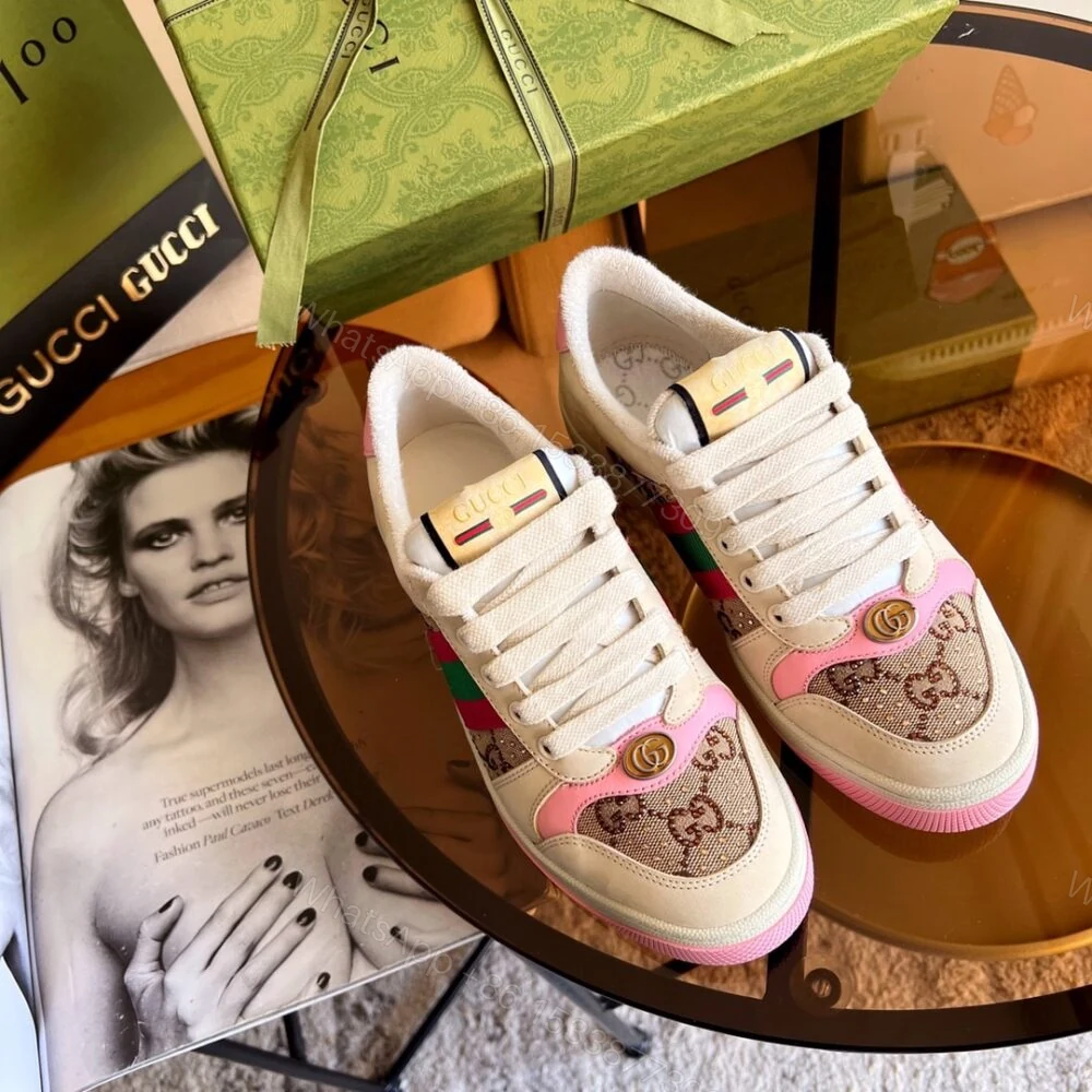 View 2 of Gucci Women’S Screener Sneaker With Crystals Pink ‎677423 9SFR0 2587